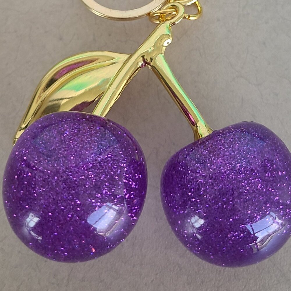 Purple Cherries Purse Charms with Key Ring - Picture 7 of 8